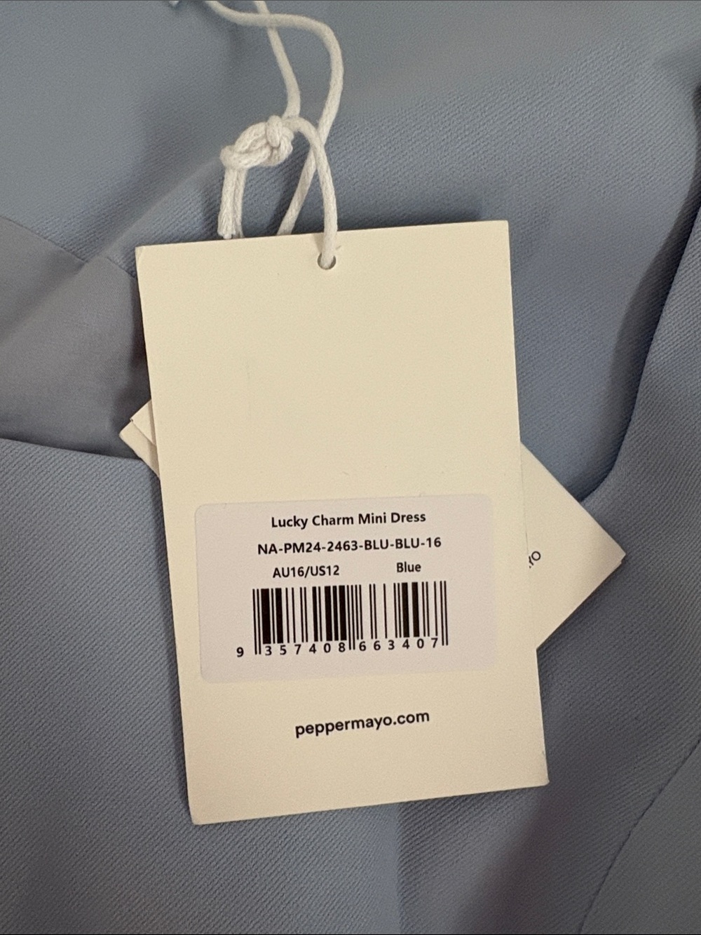 Peppermayo Pale Blue Square Neck Sleeveless Dress Lucky Charm Mini Dress size 12 - Picture 2 of 4